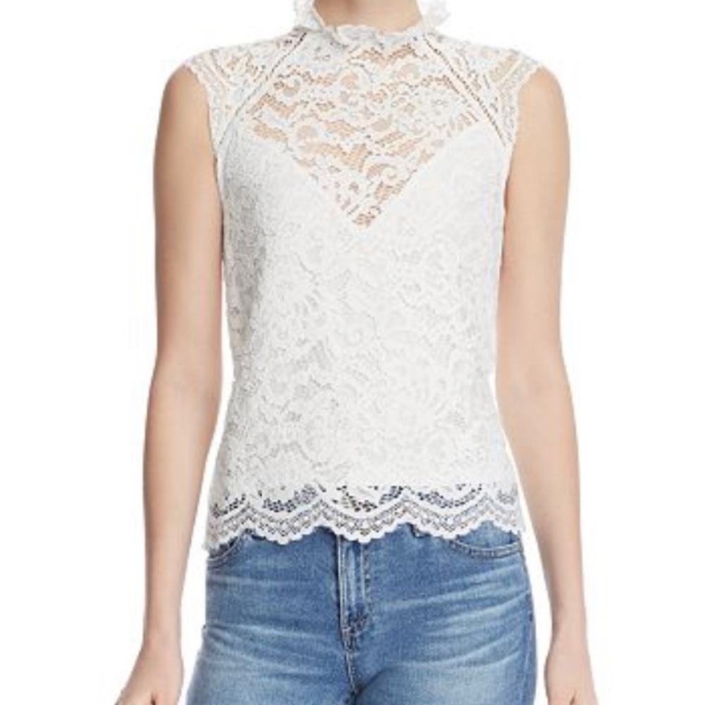 Generation Love White Lace Sleeveless Mock Neck Top